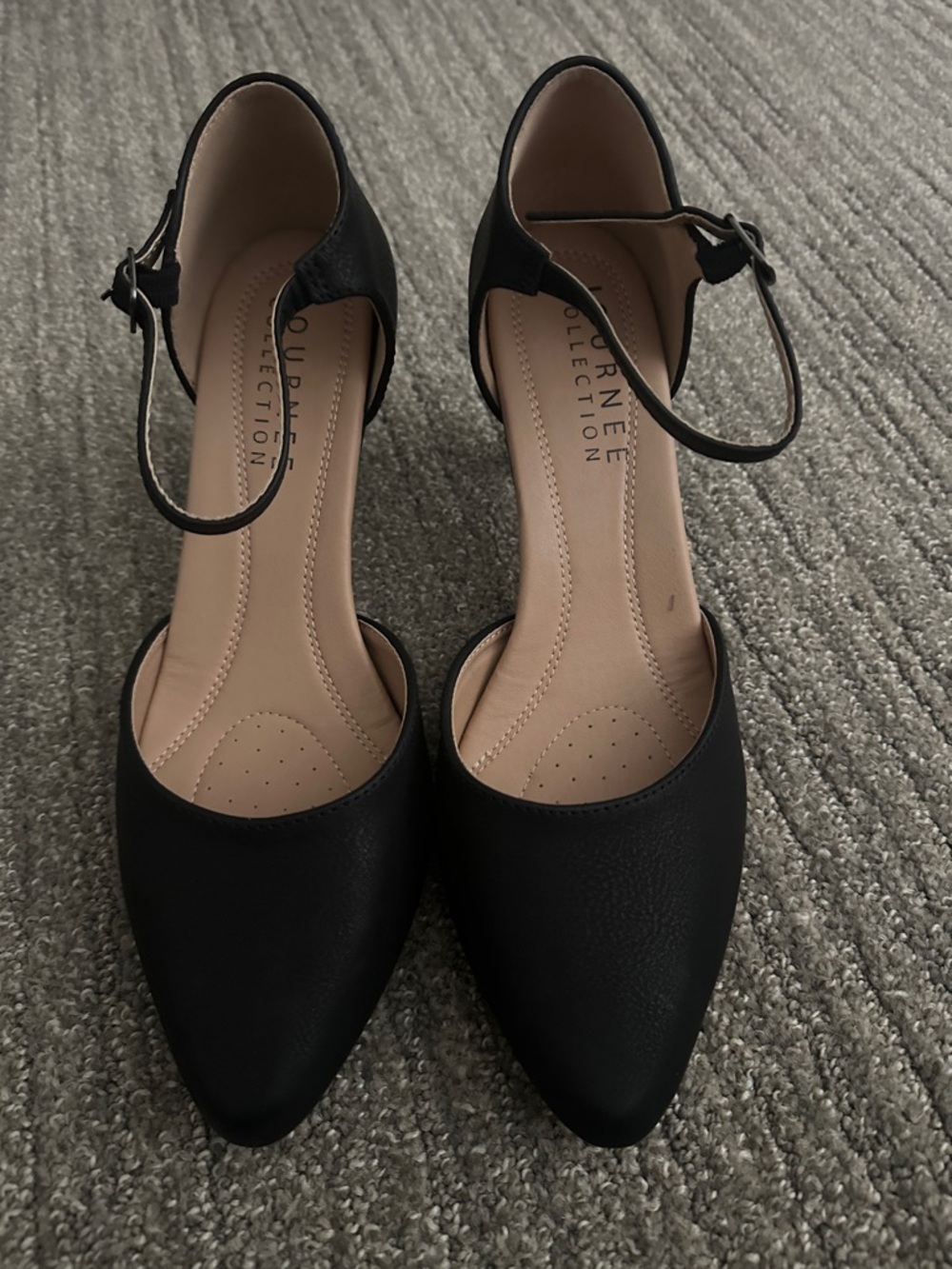 Journee Collection Black Pointed-Toe Ankle-Strap Flats